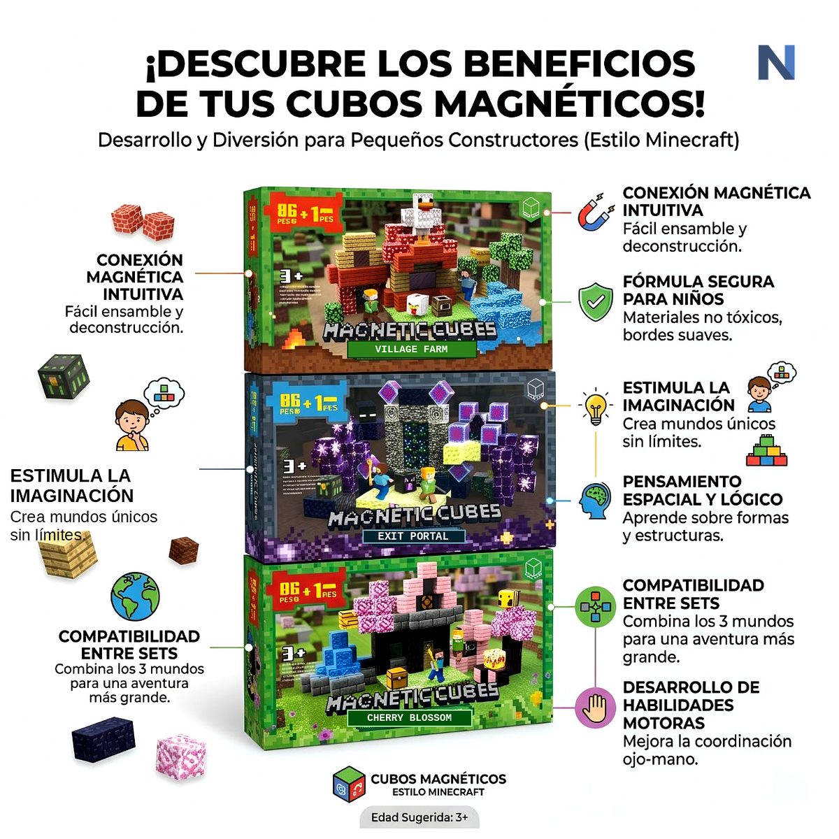 Bloques Magnéticos Minecraft 86 Piezas